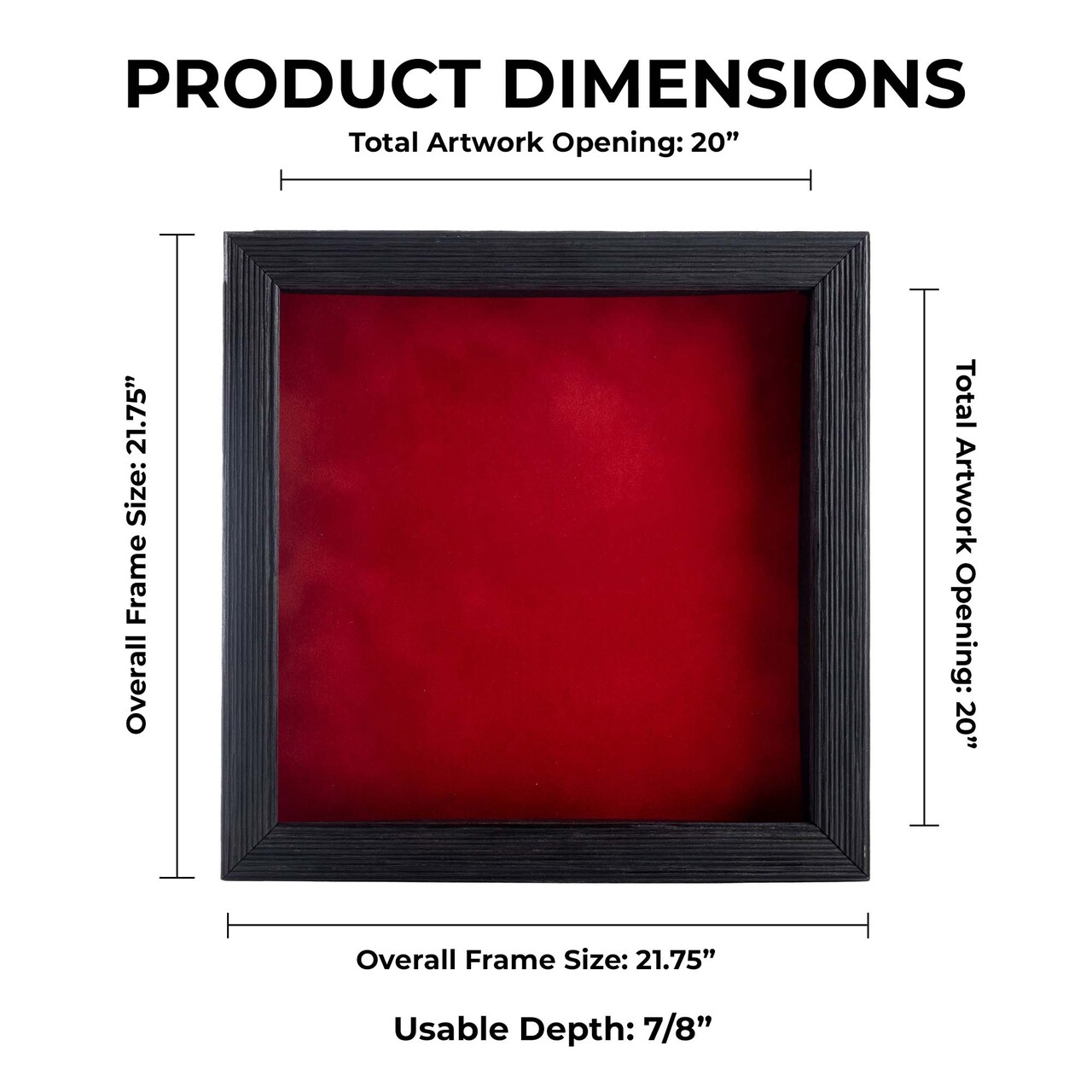 Rustic Black Wood Shadow Box Frame with Acrylic Front - Red Suede Backing, 30 Sizes